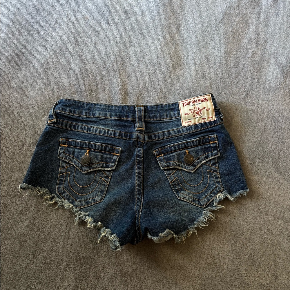 True Religion Women's Distressed Blue Jean Shorts